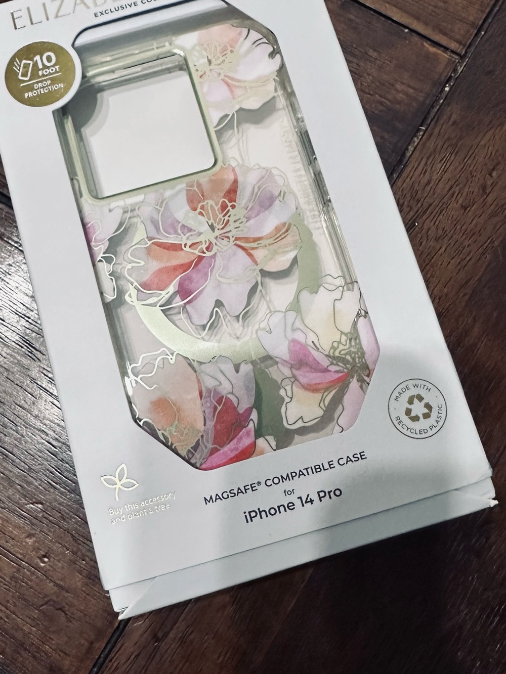 Elizabeth Arden Floral iPhone 14 Pro MagSafe Case - Pink, Green, Gold Accents